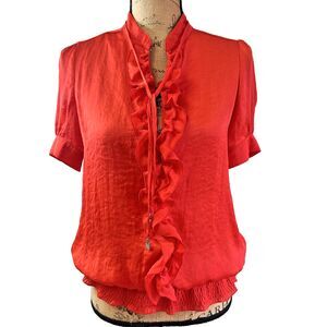 Patrizia Pepe Women's Red Ruffled Short Sleeve Elastic Waist Top Blouse Sz 6/42